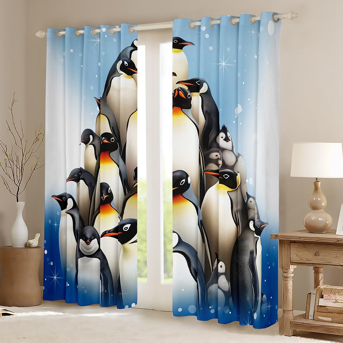 Penguin Window Curtains 3D Antarctic Animal Curtain For Kids Boys Girls Bedroom Decor Gift Black White Penguin Window Drapes Winter Wildlife Animal Lightweight Window Treatments 42