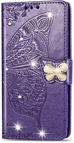 Miniatura 2 de Compatible con Xiaomi Redmi Note 10 Pro Funda con purpurina con tarjetero y soporte de cuero Flip Wallet Diamond Butterfly Funda protectora a prueba