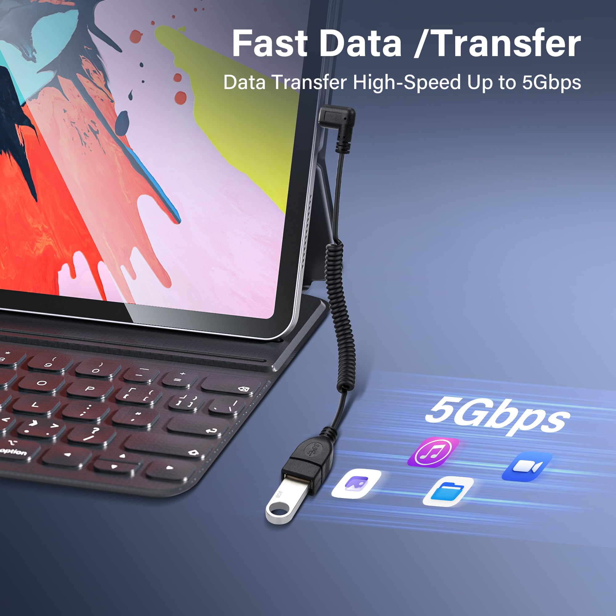 SinLoon Câble Spiralé USB De Type C 5 Gbit/s Rétractable à 90