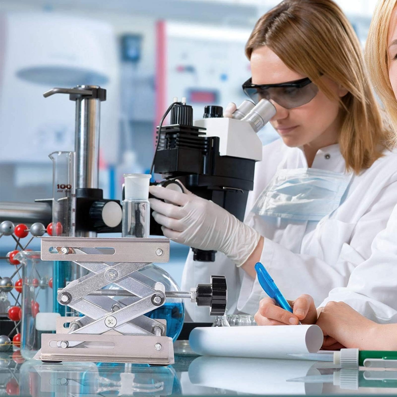 Lab Jack Stand - Laboratory Support Scissor Jack - Manual Garbage Disposer Lab Lift Stand, Stainless Steel Expandable Lift Height 1.96-6.1in Shock Absorber Bracket, Scissor Lifting for Kitchen Science