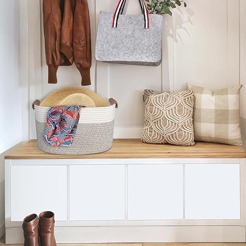 Miniatura 6 de AivaToba Cesta de cuerda de algodón, cesta de almacenamiento para organizar, cesta tejida de 15 x 10 x 9.5 pulgadas con asas, cestas organizadoras