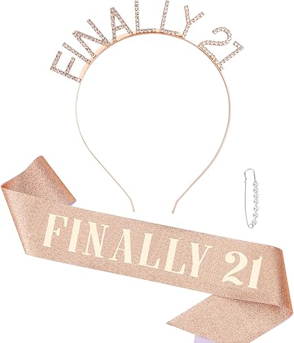 Semato Kit de diadema de 21 cumpleaños con banda y diamantes de imitación FINALLY 21, decoraciones de cumpleaños 21 Semato Kit de diadema de 21 cumpleaños con banda y diamantes de imitación FINALLY 21, decoraciones de cumpleaños 21