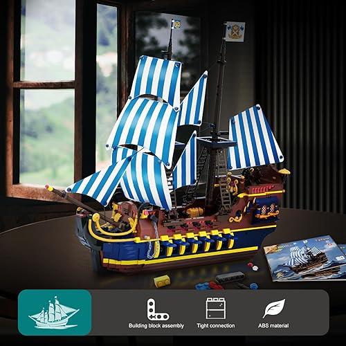 Miniatura 5 de YESHIN Kit de bloques de construcción modelo de barco piratas, MOC Sailboat Model Construction Set to Build, regalo para niños de 8 años + + adultos