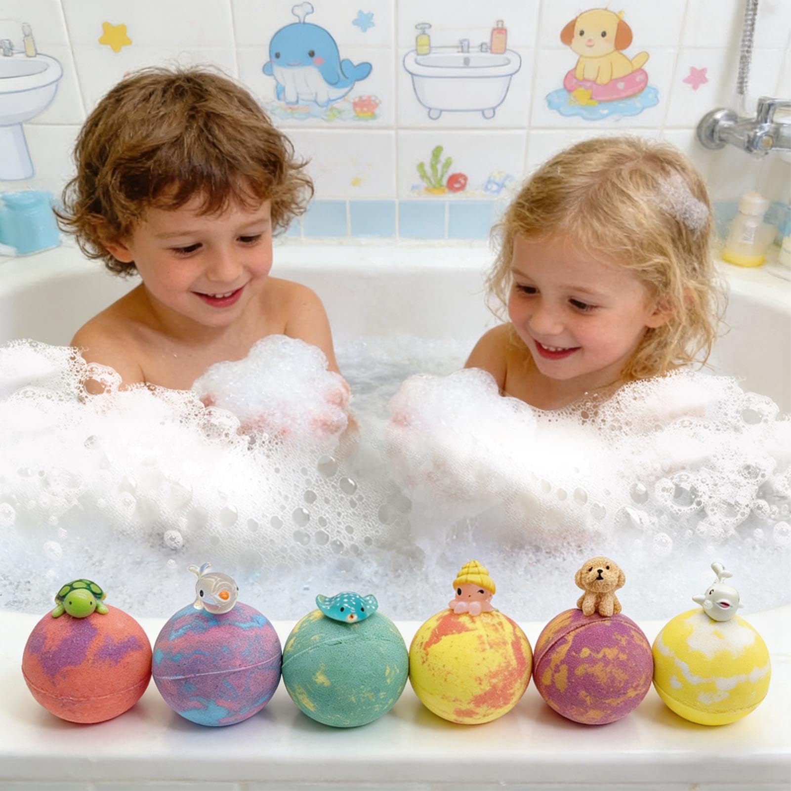 Palle Effervescenti per Doccia 6 Pezzi Tema Animali Rinfrescante | Bombe da Bagno e Giocattoli Subacquei per Piscina Spiaggia Acquapark Casa Viaggio Bagno Ragazzi Prescolari
