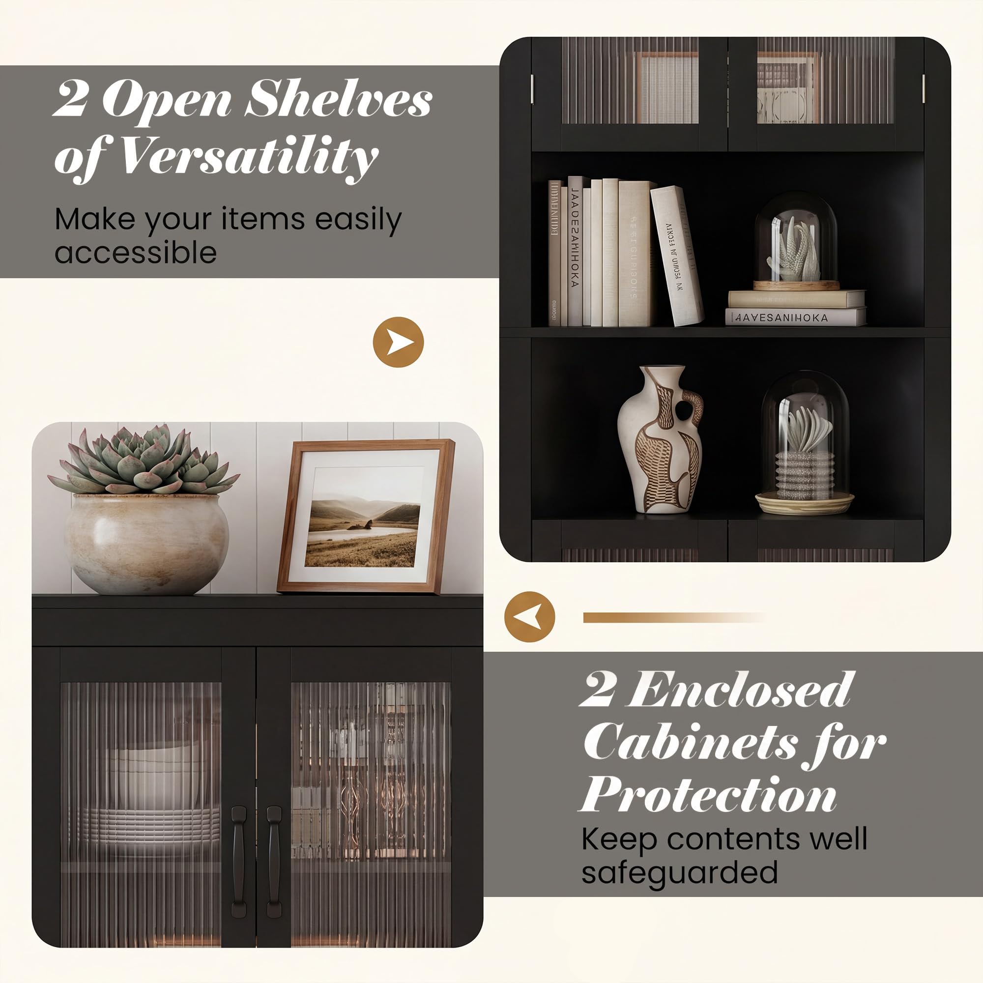 LIFEZEAL Mobile Bagno Angolare Salvaspazio, Armadio Bagno ad Angolo 66 x 35 x 171 cm, Credenza Cucina, Dispensa, con 6 Scomparti, 4 ante e 2 Ripiani Aperti, per Soggiorno, Cucina (Nero)