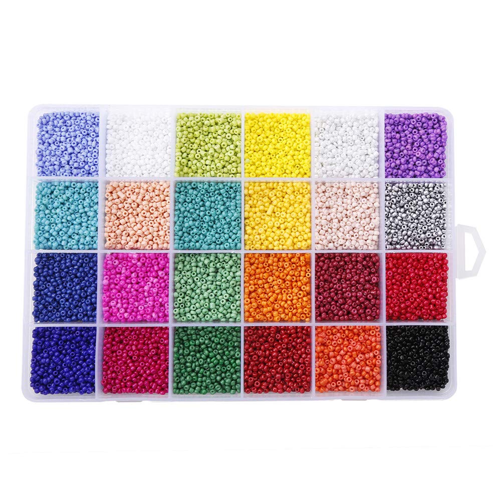 DIYARTS 24000 Pcs In Box 24 Multicolor Assortment Glass Beads 2mm Colorful Beads, Hole 0.6-0.8mm (1000pcs/Color, 24 Colors)