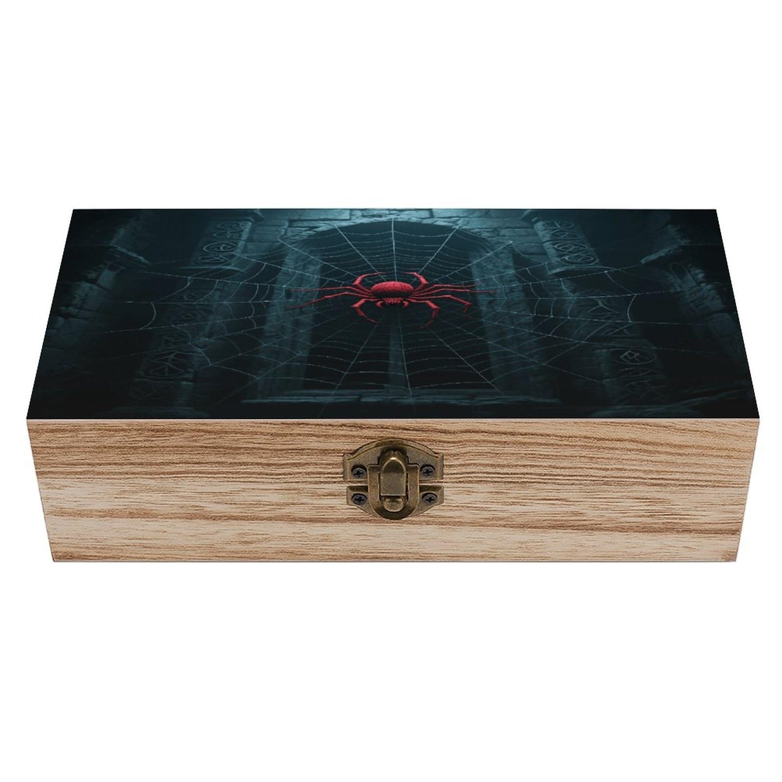 VstaDank Red Spider in Castle Wooden Storage Box Decorative Jewelry Case with Lids Exquisite Wood Box Letters Gifts Acacia Wood Boxes Fashion Wooden Keepsake Boxes for Men Women