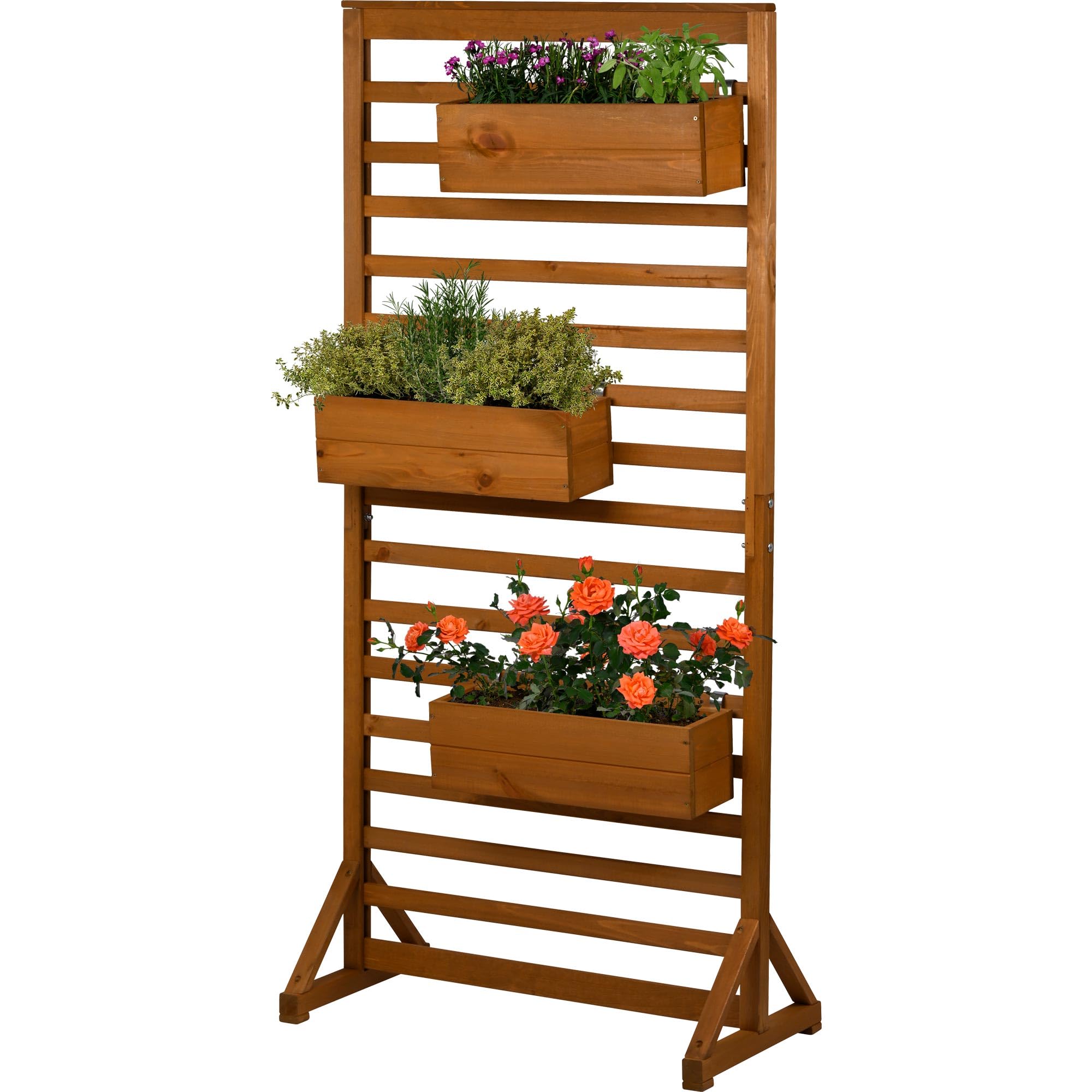 dobar® Holz Paravent Rankgitter mit Pflanzkästen - freistehende Spalierwand als Sichtschutz & Raumteiler für Garten, Balkon & Terrasse - Rankhilfe für Kletterpflanzen mit 3 Blumenkästen - 75 x 40 x 16