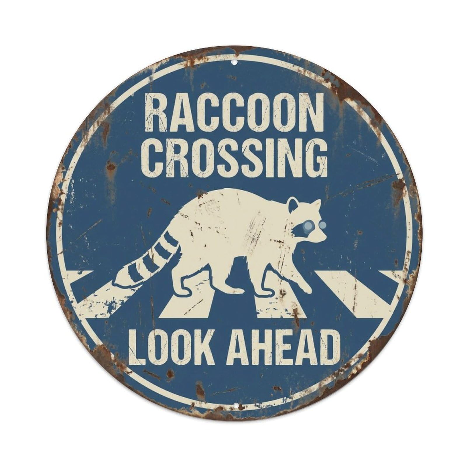 Raccoon Crossing Look Ahead Nostalgic Metal Tin Sign