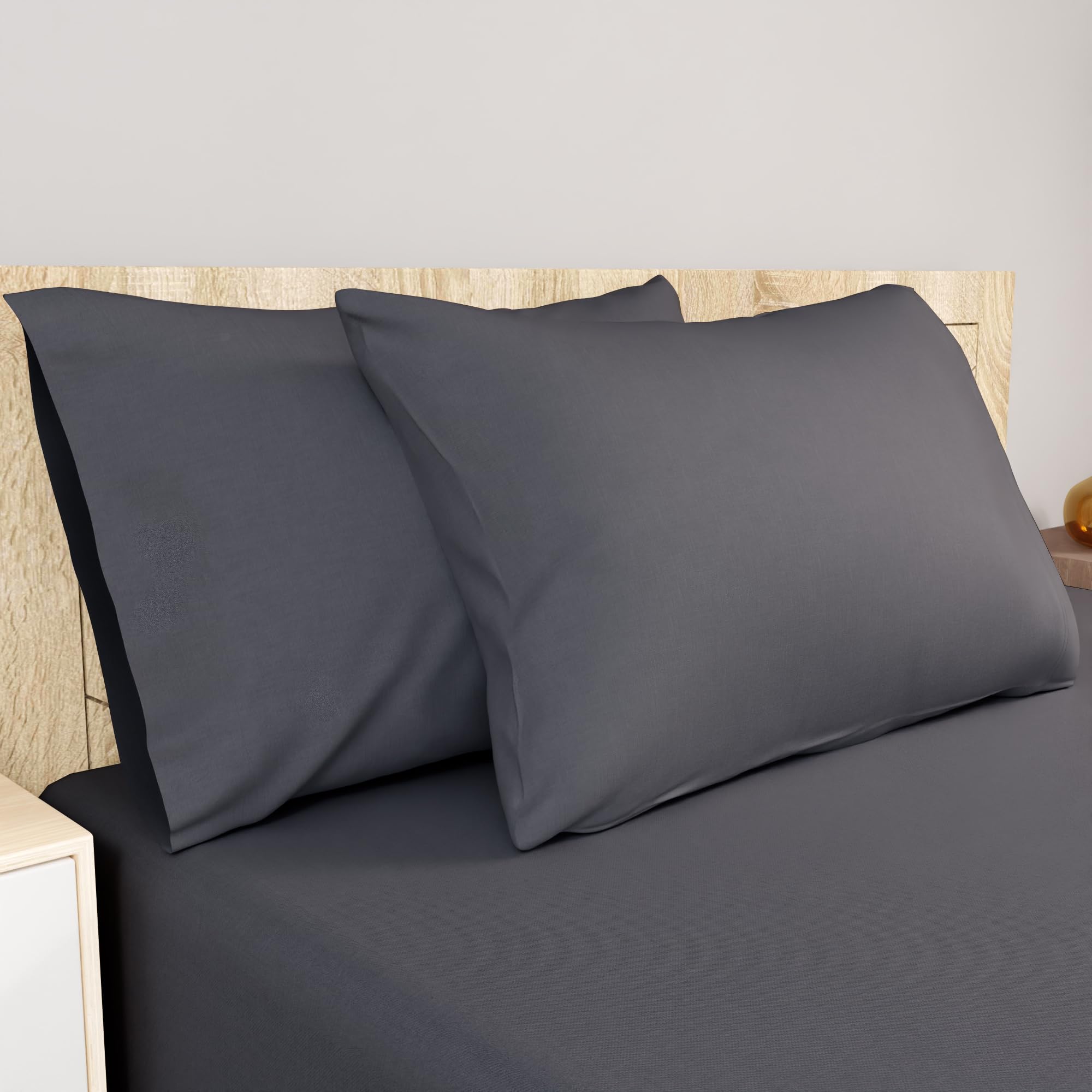 COLOR SENSE100% Cotton Standard Dark Grey Pillow cases 2 Pack, 300 Thread Count Sateen Weave Housewife Pillowcases, Wrinkle-Resistant Ultra Soft & Silky Pillow Covers 50 x 75 cm