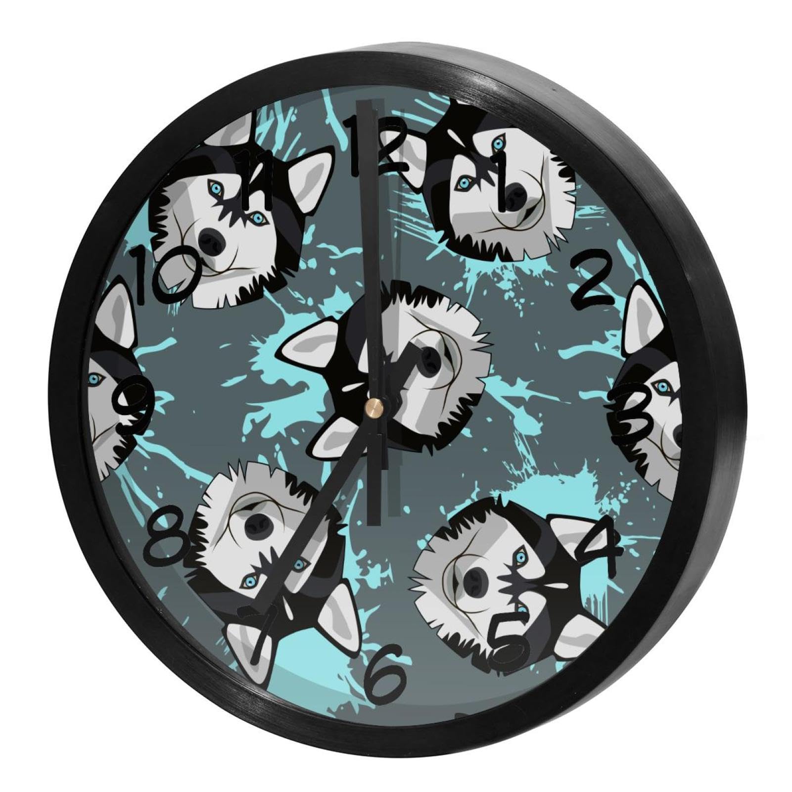 Horloge murale à piles sans bruit pour école et bureau motif Husky
