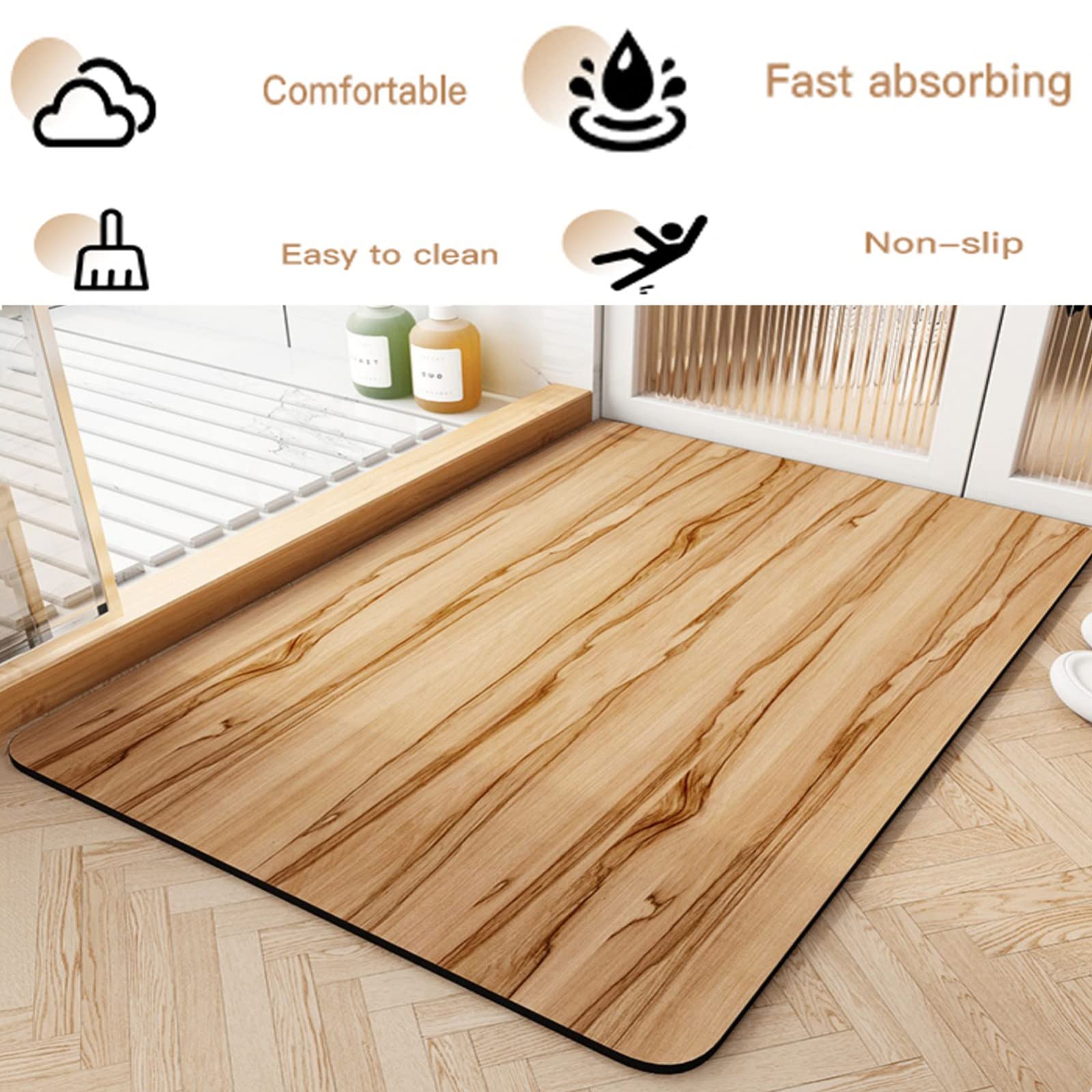 Tapis Salle De Bain Diatomite - Absorbant Rapide, Antidérapant, 45x70 Cm - Pour Douche, Entrée, Cuisine
