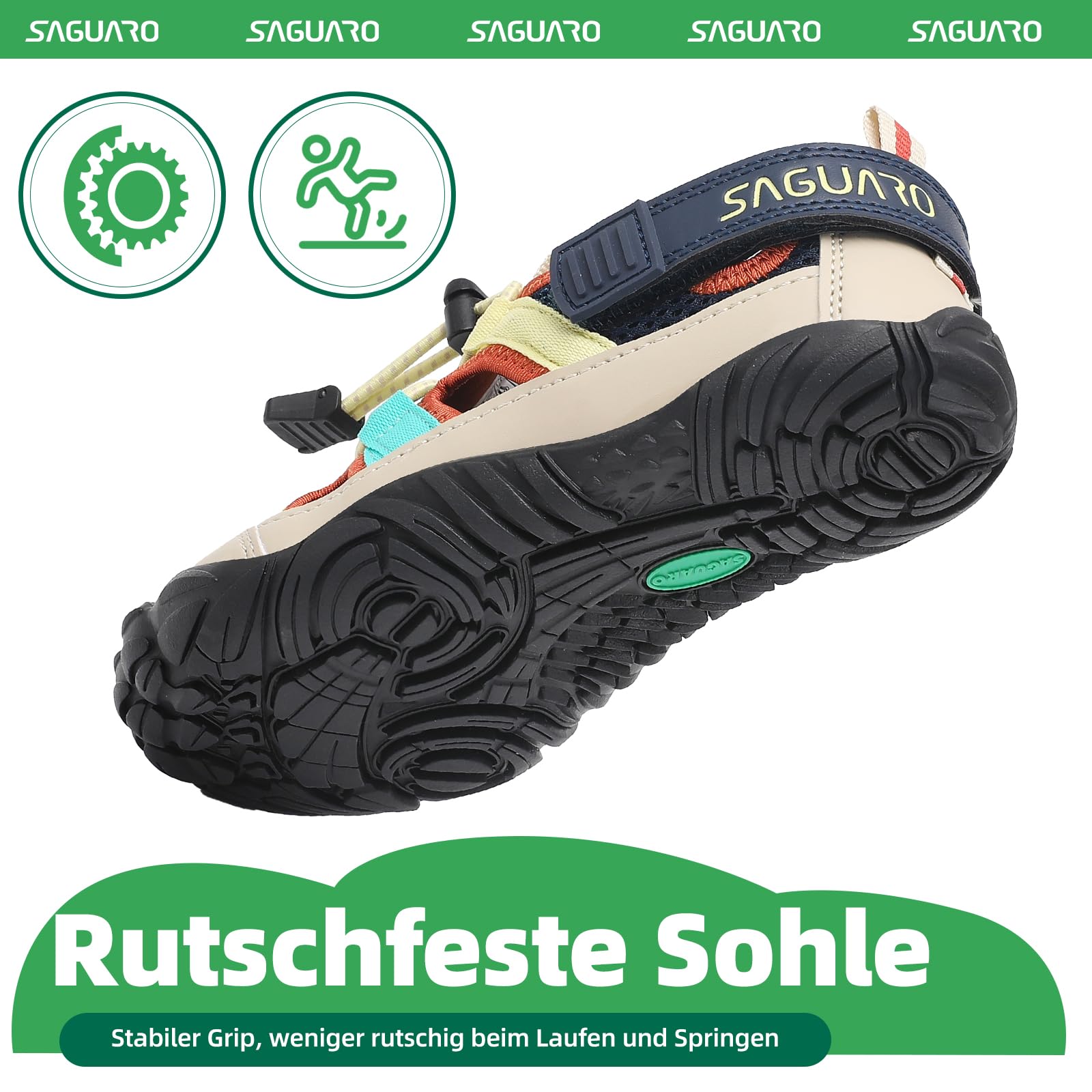 SAGUARO Kinder Geschlossene Sandalen Outdoor Rutschfest Trekkingsandalen mit Breiter Zehenbox und Zero-Drop Solhe,Gr.24-36