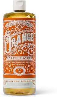 Carolina Castile Soap Orange Scent – Certified Organic Base, High Olive Oil Content, Non-Drying, Made with Organic Oils, Concentrated Natural Body Wash for Men and Women (Orange, 32 Fl Oz)