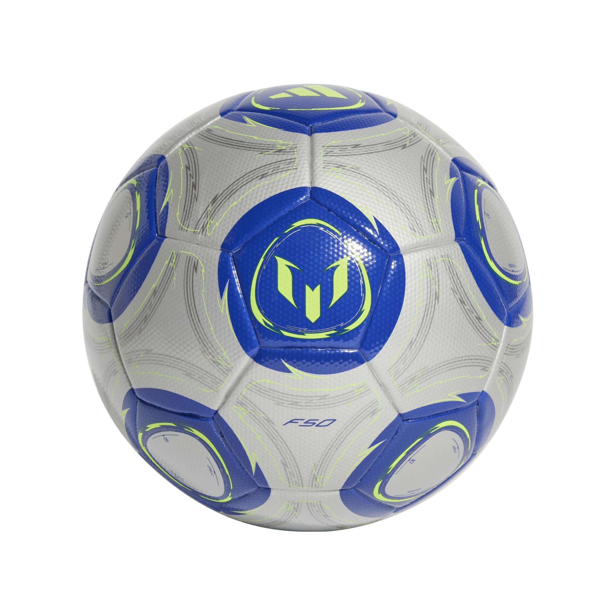adidas Messi League - Balón de fútbol Unisex para Adultos, Color Plateado metálico/Azul lúcido/Amarillo Solar, 5