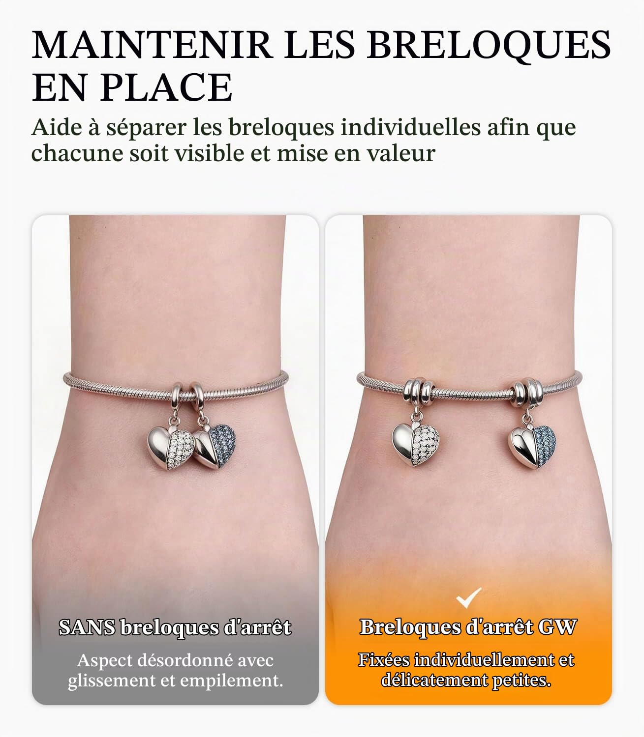 GW Charms Stopper de Breloques pour Bracelet avec Caoutchouc en Argent Sterling 925 Perles Compatible pour Européen Bracelets à Breloques