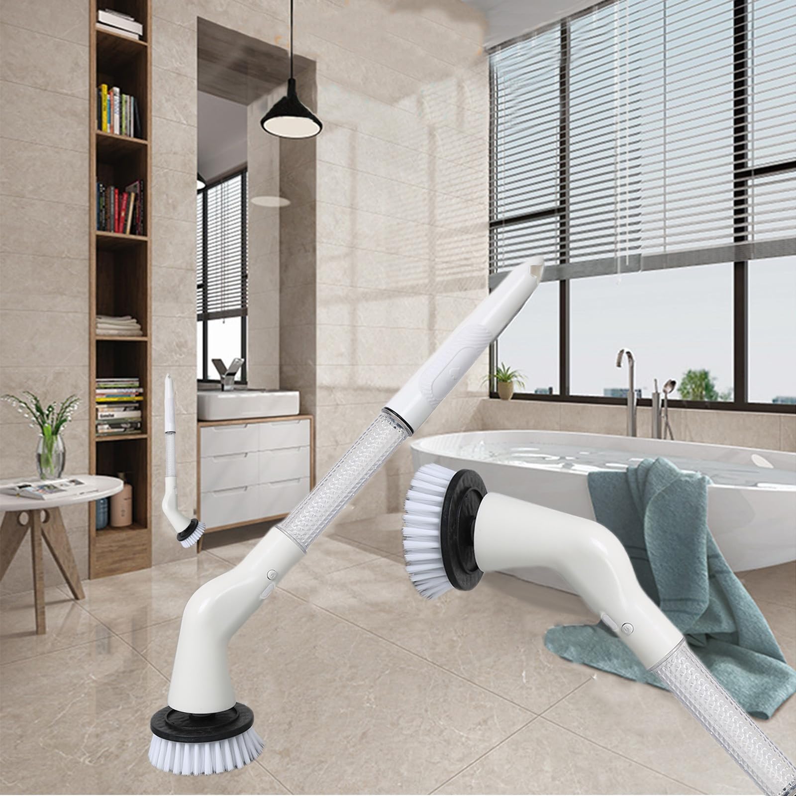 Fregadores Eléctricos Giratorios De Alta Velocidad, Cepillo De Limpieza Inalámbrico 490 RPM, 5 Cabezales De Cepillo Reemplazables, Mango De Extensión Ajustable, Fregador De Ducha Eléctrico For Baño, C