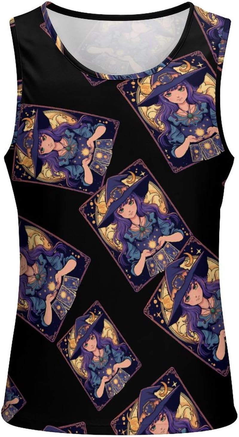 Dark Academia Tarot Card Sun Moon Crystals Witch Men's Tank Top Sleeveless Muscle Shirts Vest Beach T Shirts for Workout Gym