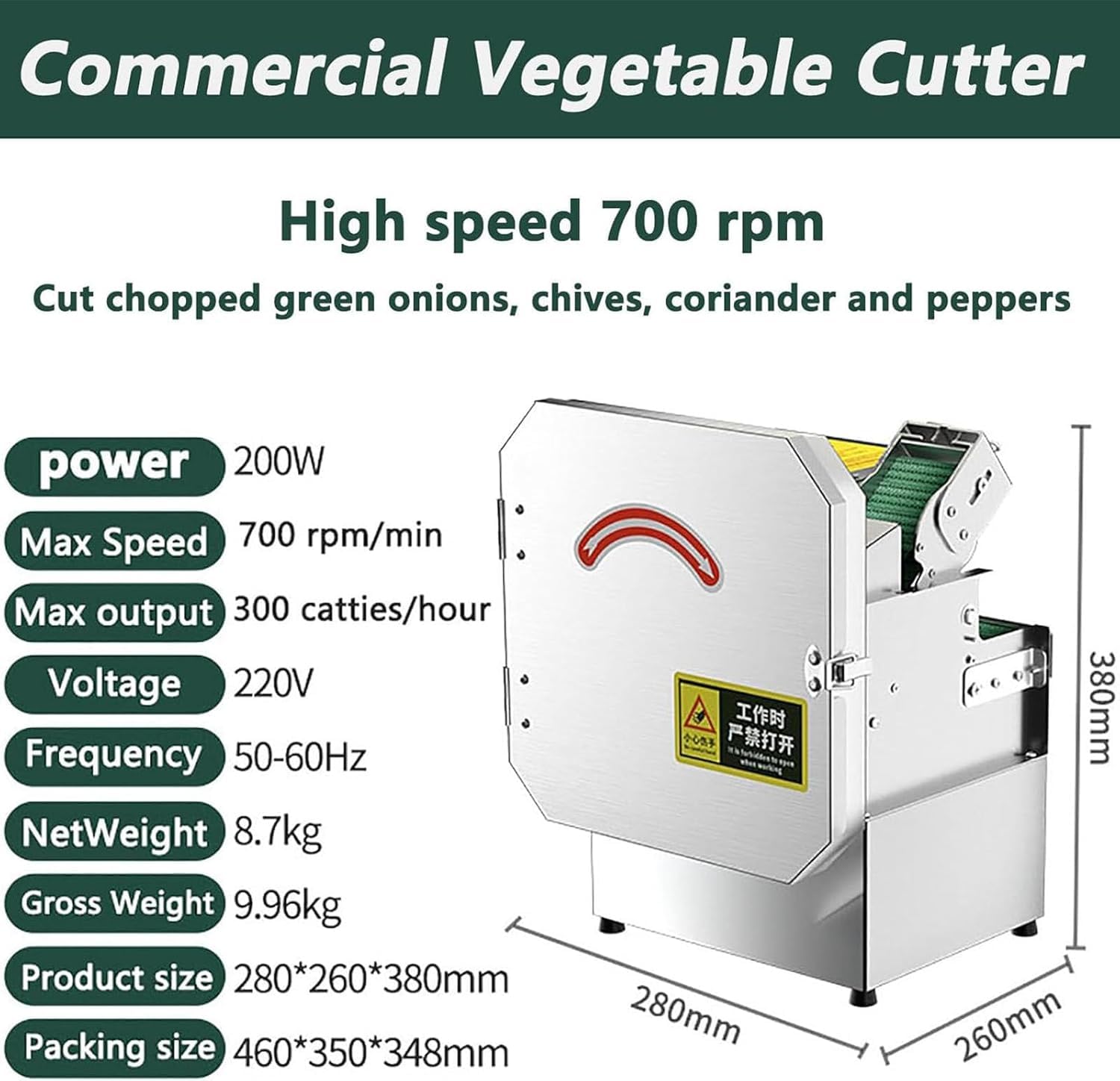 TYH Tagliaverdure Commerciale, Affettatrice Elettrica per Impieghi Gravosi da 300 W, Regolabile da 1,5 a 35 Mm, Tagliaverdure Multifunzione, Taglia in Segmenti, Anelli E Fette, per Cipolle Verdi