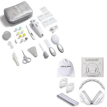 Lilian&Gema Baby Healthcare and Grooming Kit & 2-in-1 White Baby Ear Muffs Noise Protection