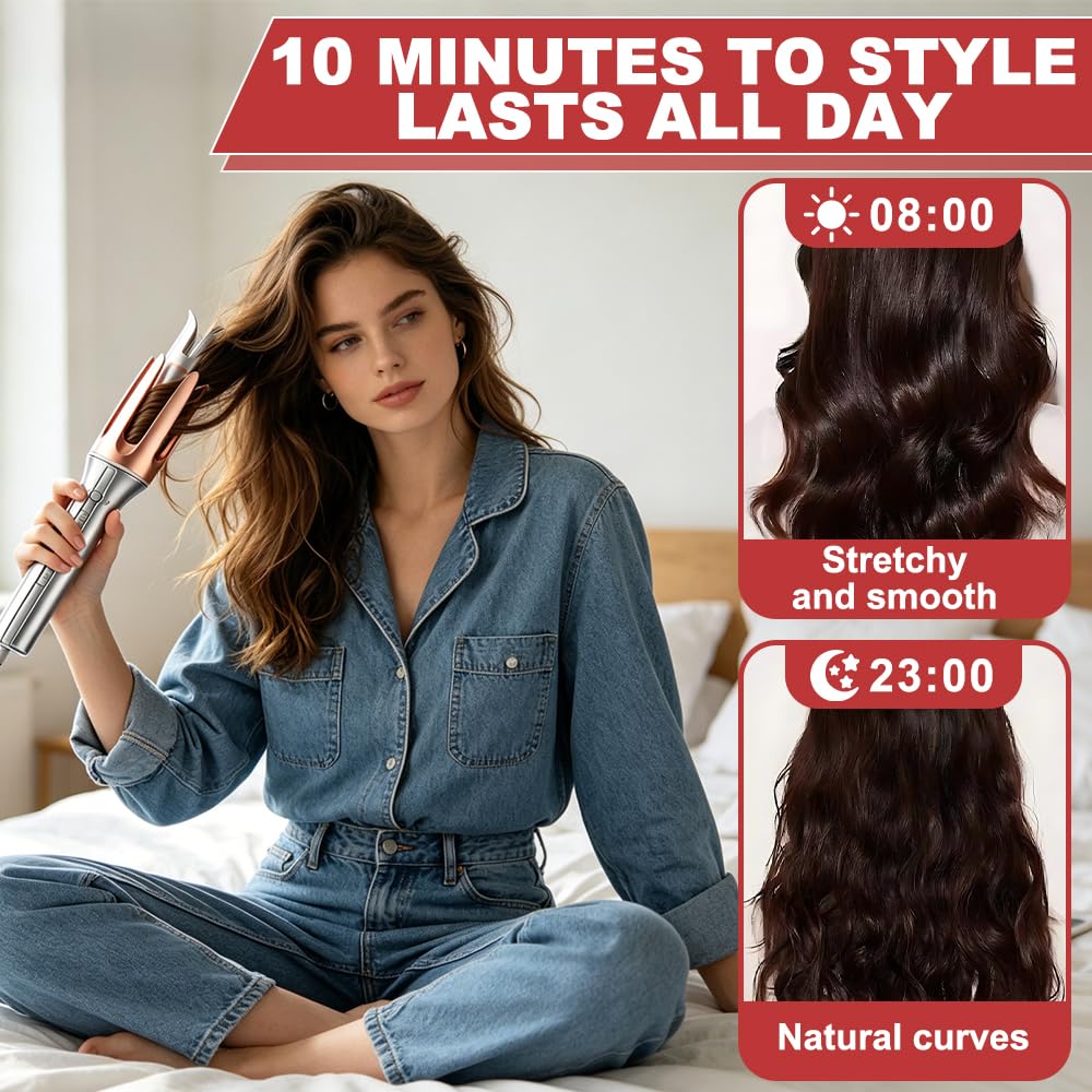 Rizador de Pelo Automatico 25mm, HOVCEH Automatic Curling Iron con Temporizador Inteligente, 3 Ajustes de Temperatura Rizador Pelo Automatico para Cabello Seco y Húmedo