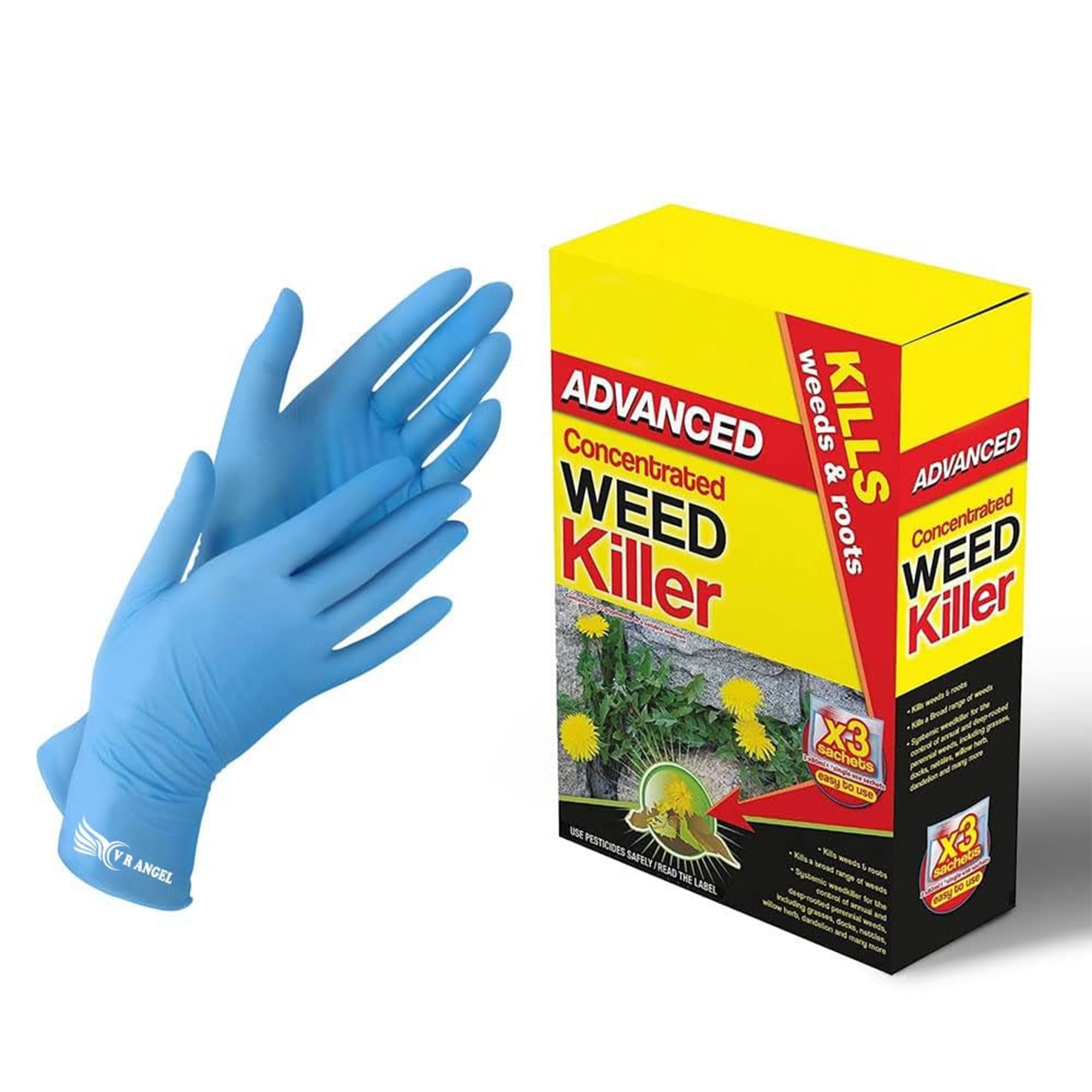 Advanced Weed Killer Concentrated Extra strong with 1 Pair Non-Sterile Gloves Super Strength and Easy to use, Weed & Roots Control with Glyphosate (3 x 80ml Sachet)