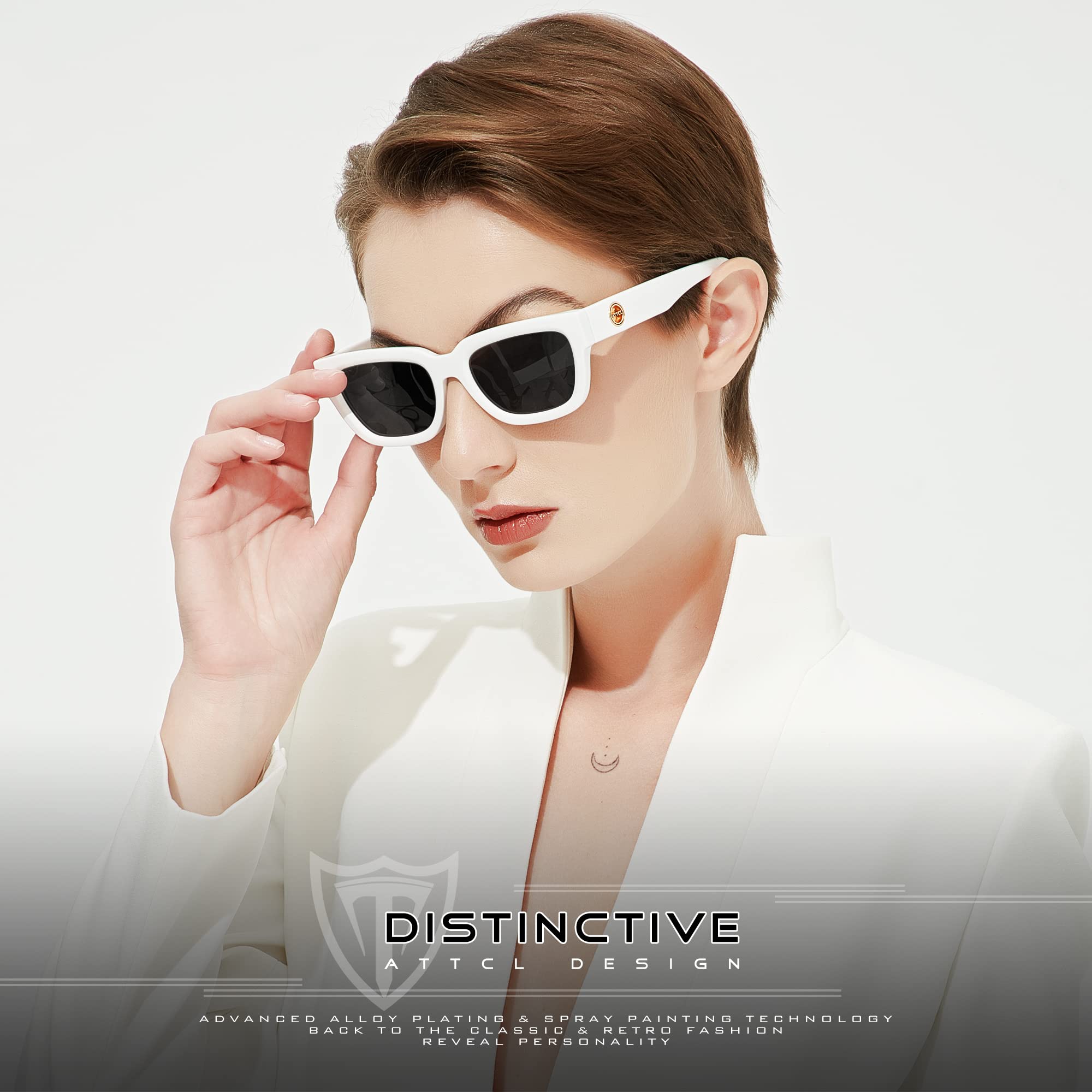 ATTCL Polarized Sunglasses for Women Men Fashion Trendy Golden Circle Rectangle Sunglasses