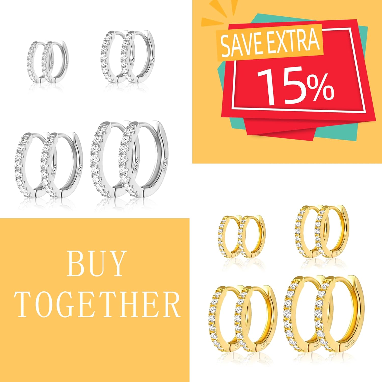4 Pairs Sterling Silver Small Gold Huggie Hoop Earrings for Women Girls, Hypoallergenic Lightweight Hoop Earrings for Women, Cute Tiny Cartilage Earrings Silver Earrings Jewelry Sets for Women