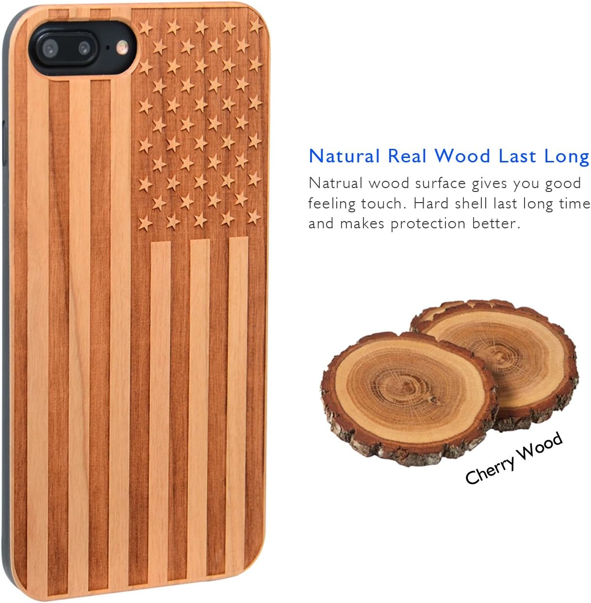 Hоlіdау Dеаlѕ 🛒 iProductsUS American Flag Phone Case Wood Compatible with iPhone SE (2020), iPhone 8 7 6/6S and Magnetic Mount, Engraved in USA, Built-in Metal Plate, TPU Bumper Protective Cover (4.7)