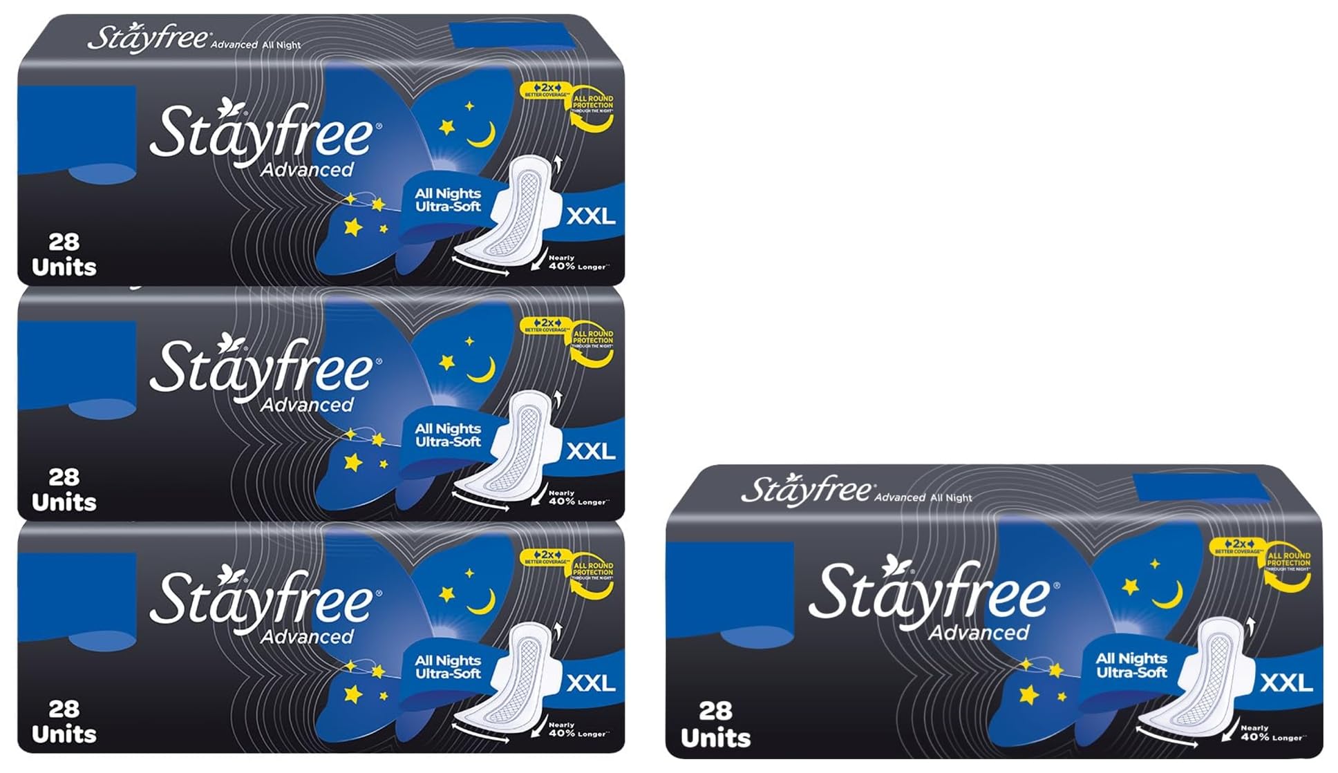 Advanced Ultra Napkin & Stayfree Advanced Xxl|28 Pads|All Night Ultra Comfort Sanitary Pads For Women|Convert Heavy Flow Into Gel|Odour Control|Absorbs 2X More With Wider Back