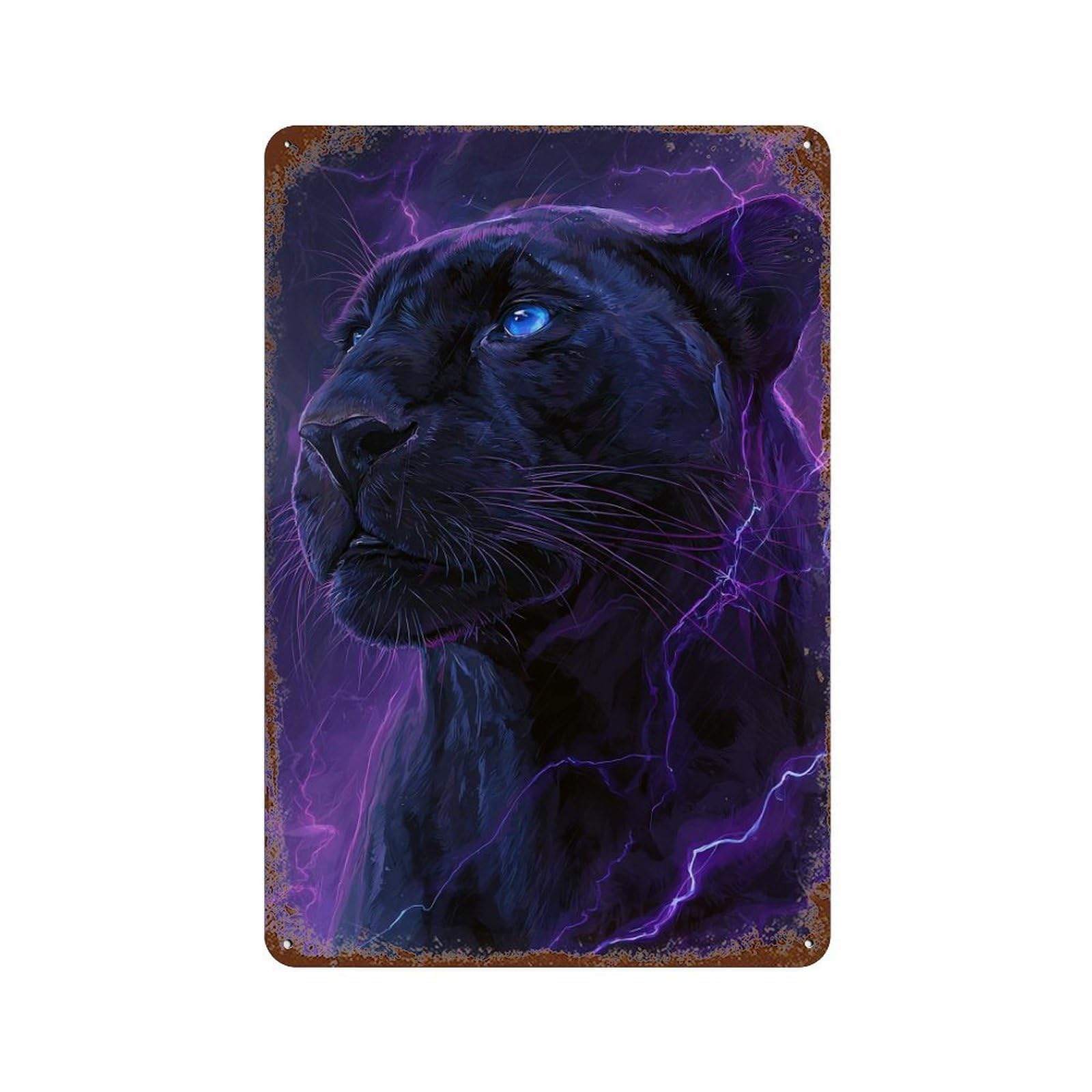Retro Metal Sign with Black Panther with Blue Eyes Design 11.8"x7.9", for Shed, Workshop And Garage Wall Decor, Old School Wall Decor