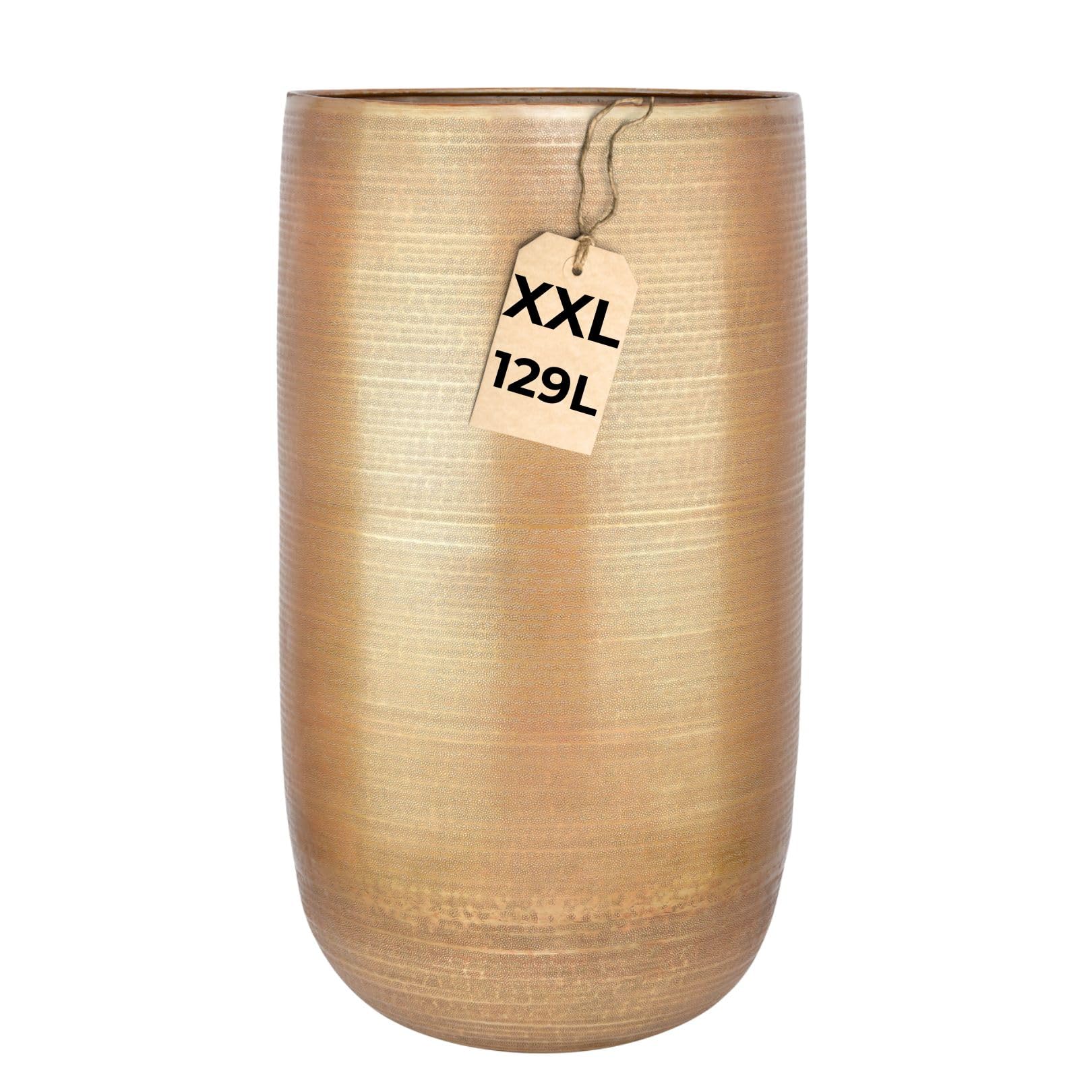 Marrakesch XXL aluminiowa donica na kwiaty, wazon podłogowy, 81 cm, złota, matowa, 129 l, duża, okrągła, do użytku na zewnątrz, do użytku wewnątrz i na zewnątrz, do ogrodu, na balkon i do salonu