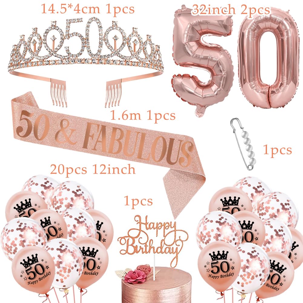 Corona E Fascia 50 Anni Compleanno - Set Decorazione In Oro Rosa Con Strass - Foto 8