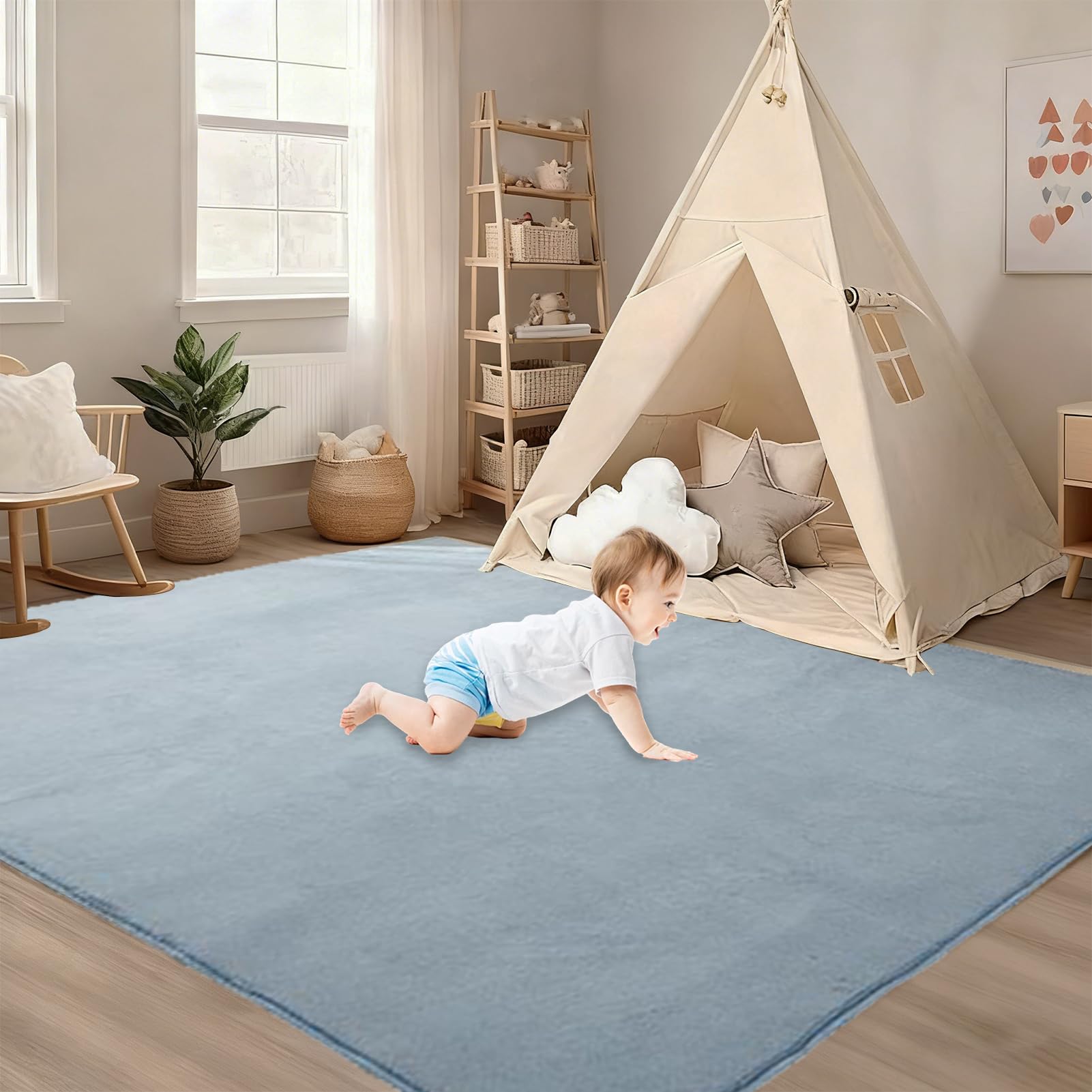 Krabbelmatte Baby und Spielmatte 3 cm Dicke Spielteppich rutschfest Krabbeldecke für Kleinkinder Babyzimmer Teppich Kinderteppich Kinderzimmer Mädchen Jungs Korallensamtteppich 160 x 160 cm