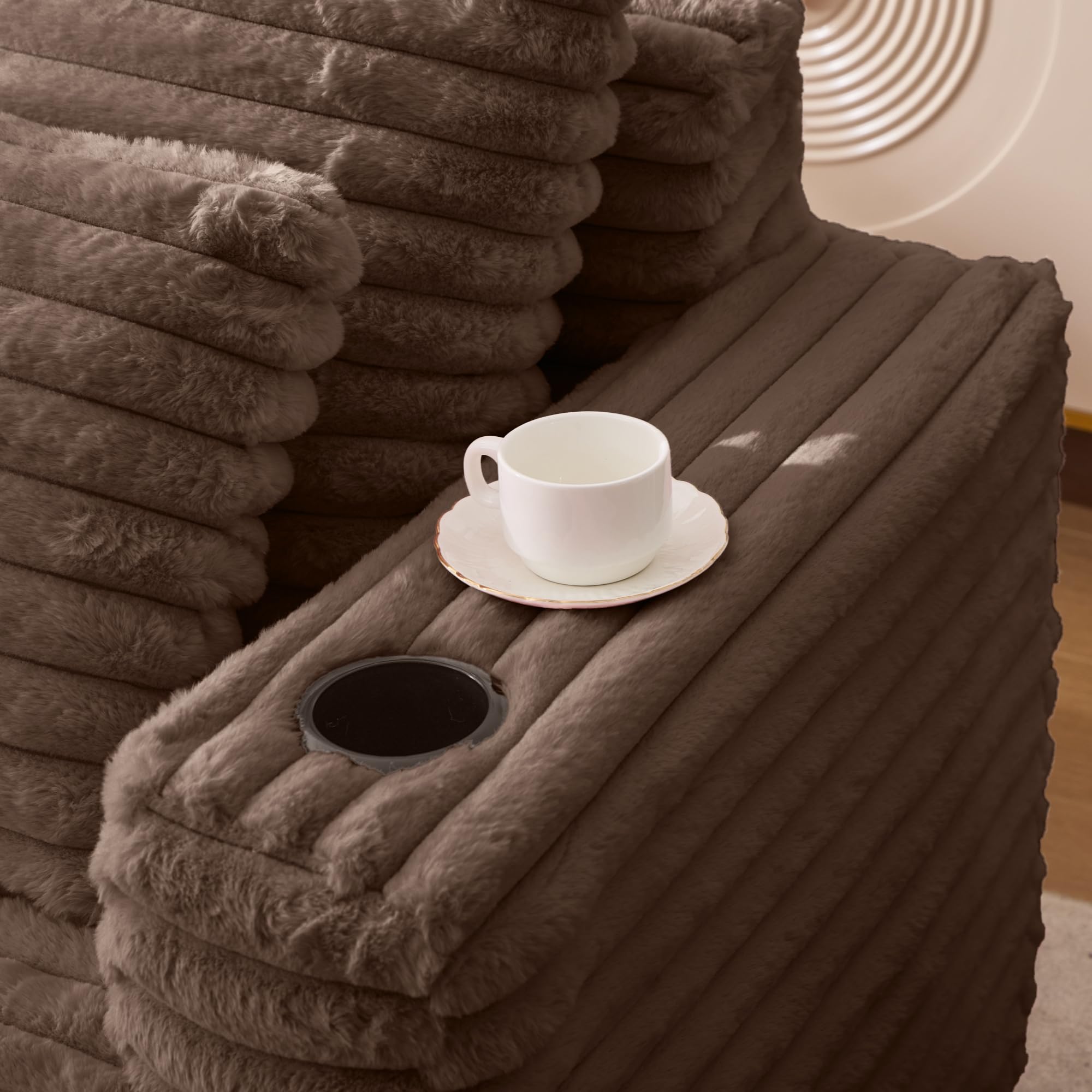 Sillón de lectura grande – Sillón de piel sintética mullida con soporte para bebidas, chaise longue Cloud Chair sin montaje, marrón (marrón, 135 cm × 128 cm × 86 cm)