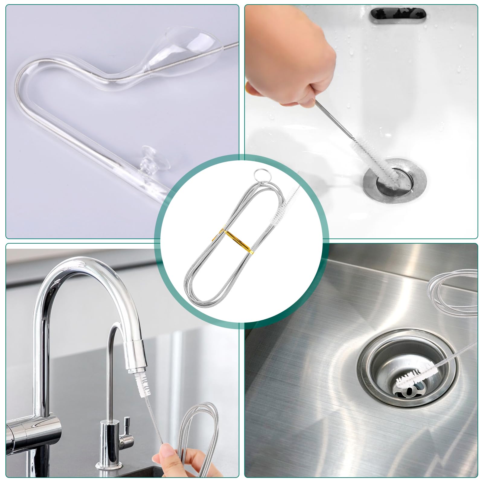 4 Piezas Cepillo de Limpieza para Desagüe, 160cm Flexible Cepillo de Limpieza de Tuberías Juego de Limpieza Flexible y Largo para frigorífico, para la Limpieza de Baño Cocina