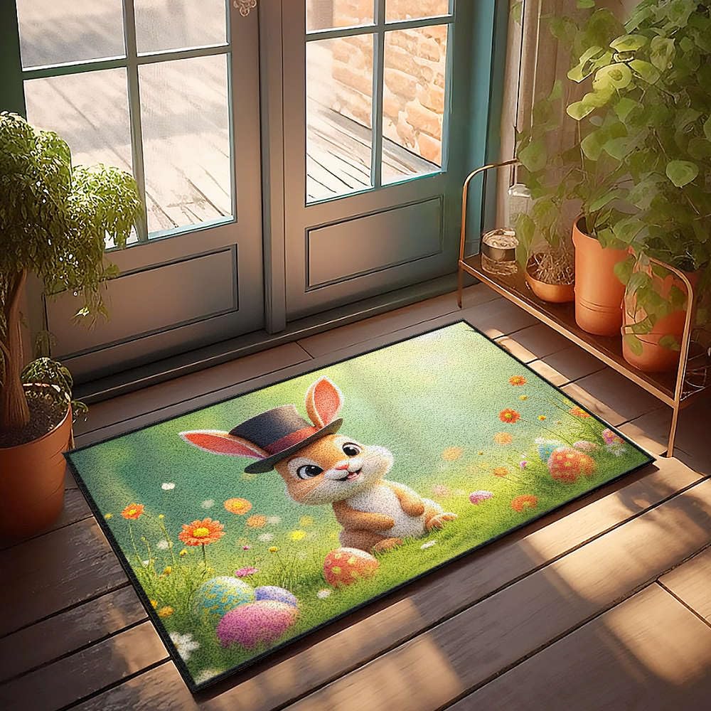 Tapis de bienvenue extérieur motif œuf de Pâques et grand paillasson entrée pour homme et famille