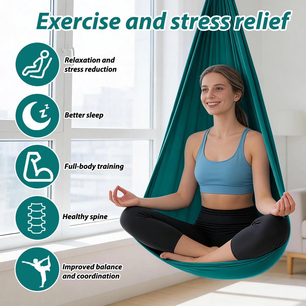 Juego de Hamaca para Yoga Aéreo, Hamaca Colgante para Yoga de 150x280 cm, Kit de Columpio de Yogas con Accesorios, Capacidad de Carga 200 kg, YogaSwing Antigravedad para Fitness Culturismo