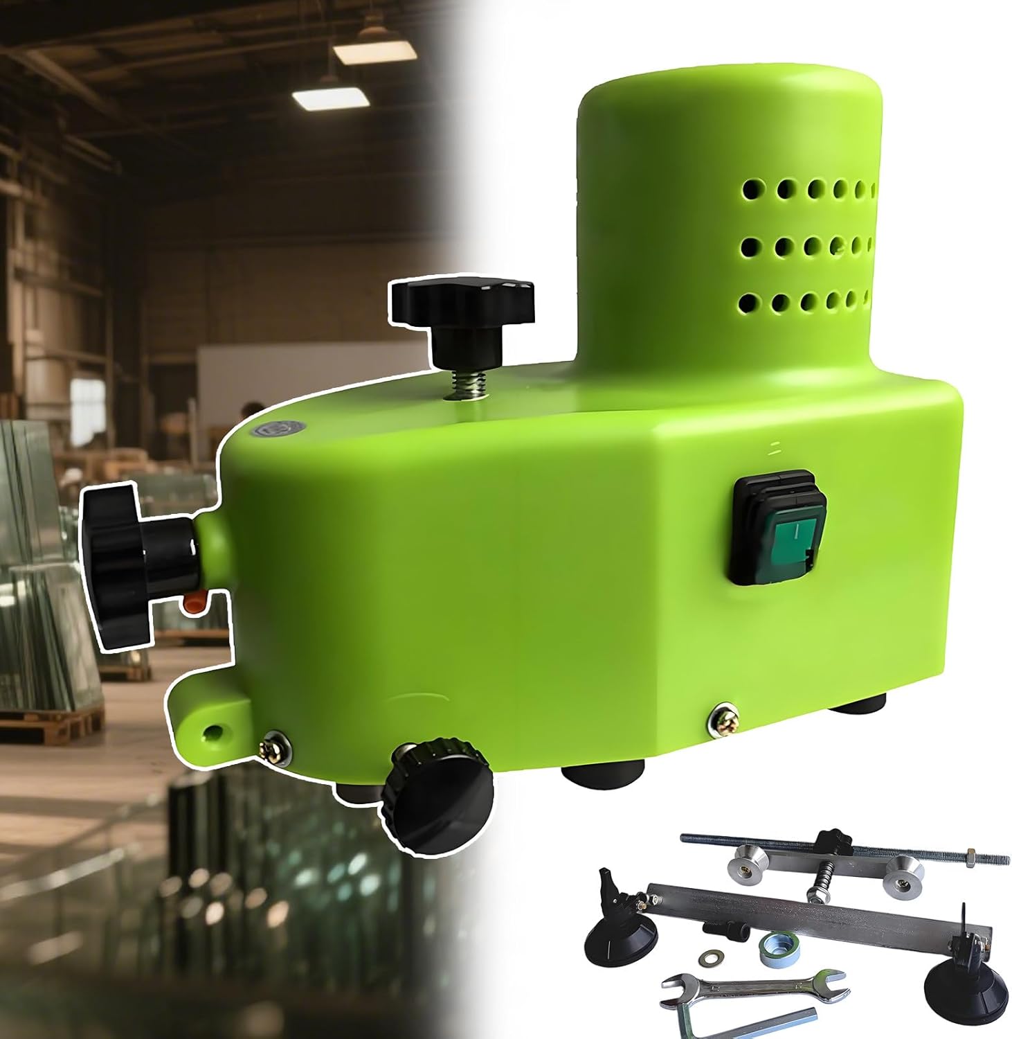 Compact Glass Edger Solution, 800w/8000rpm Motor, Diamond Glass Corner Grinding Machine Capability, Portable Glass Edger for Straight, Bevel, Round Edges, 1-3 M/Min Rate