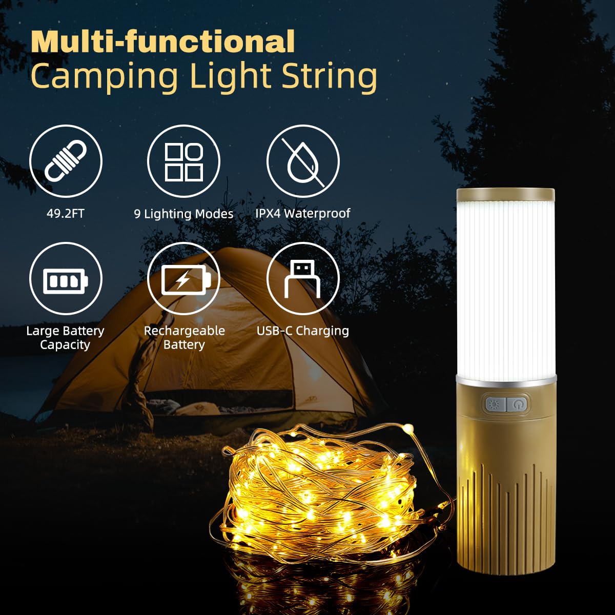 Amazon.com: Camping Lantern with 49.2FT String, 2 in 1