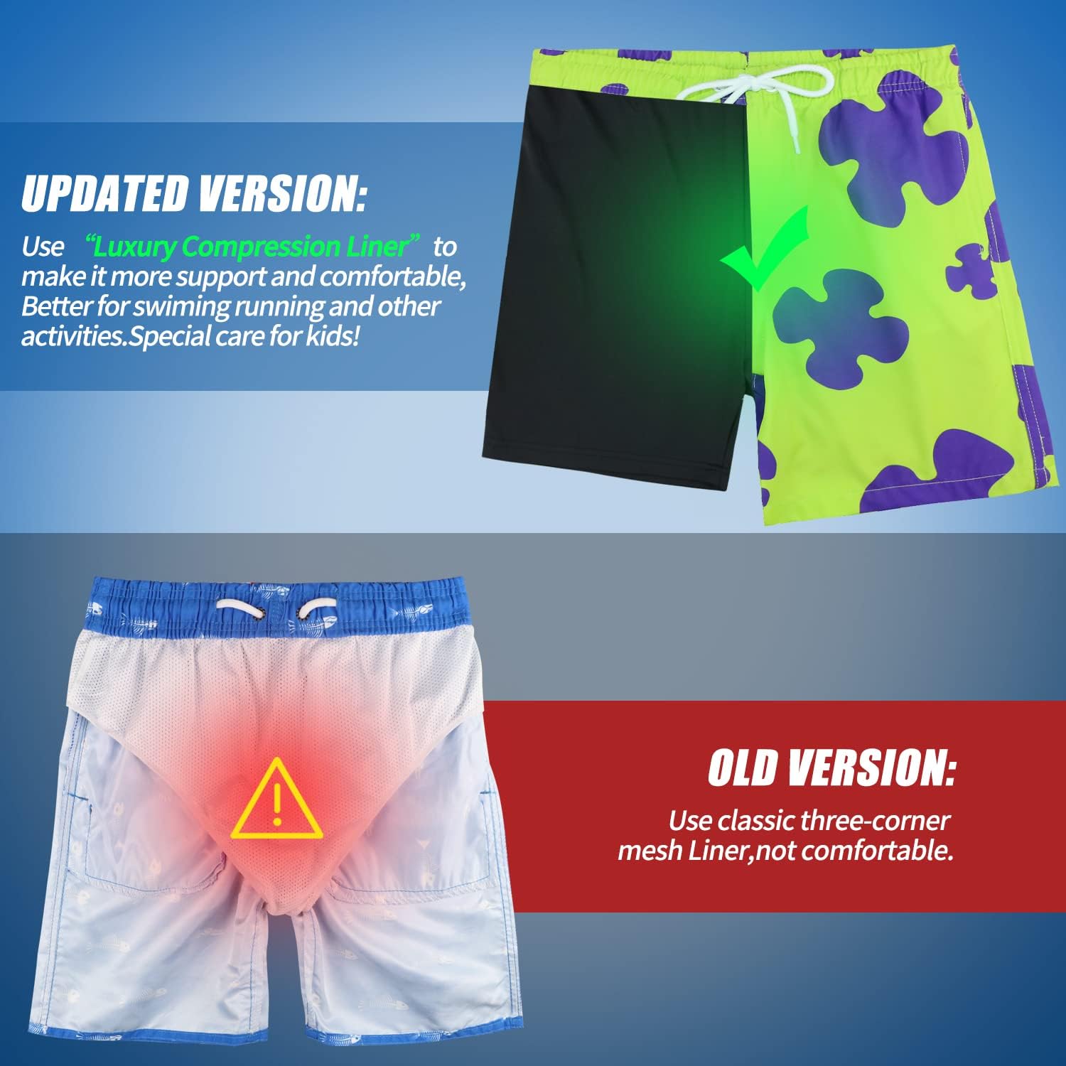 Upgraded Version Toddler Boys Swim Trunks with Compression Liner,Rush Guard Sets UPF 50+,Boys Bathing Costumes