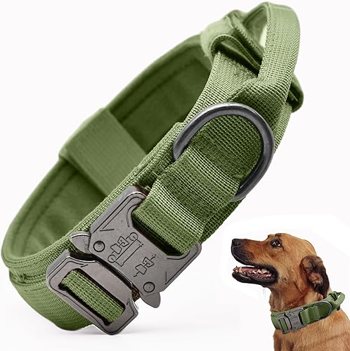 Miniatura 8 de Collar táctico para perro, collar ajustable de nailon para entrenamiento militar con mango de control y hebilla metálica de liberación rápida pesada