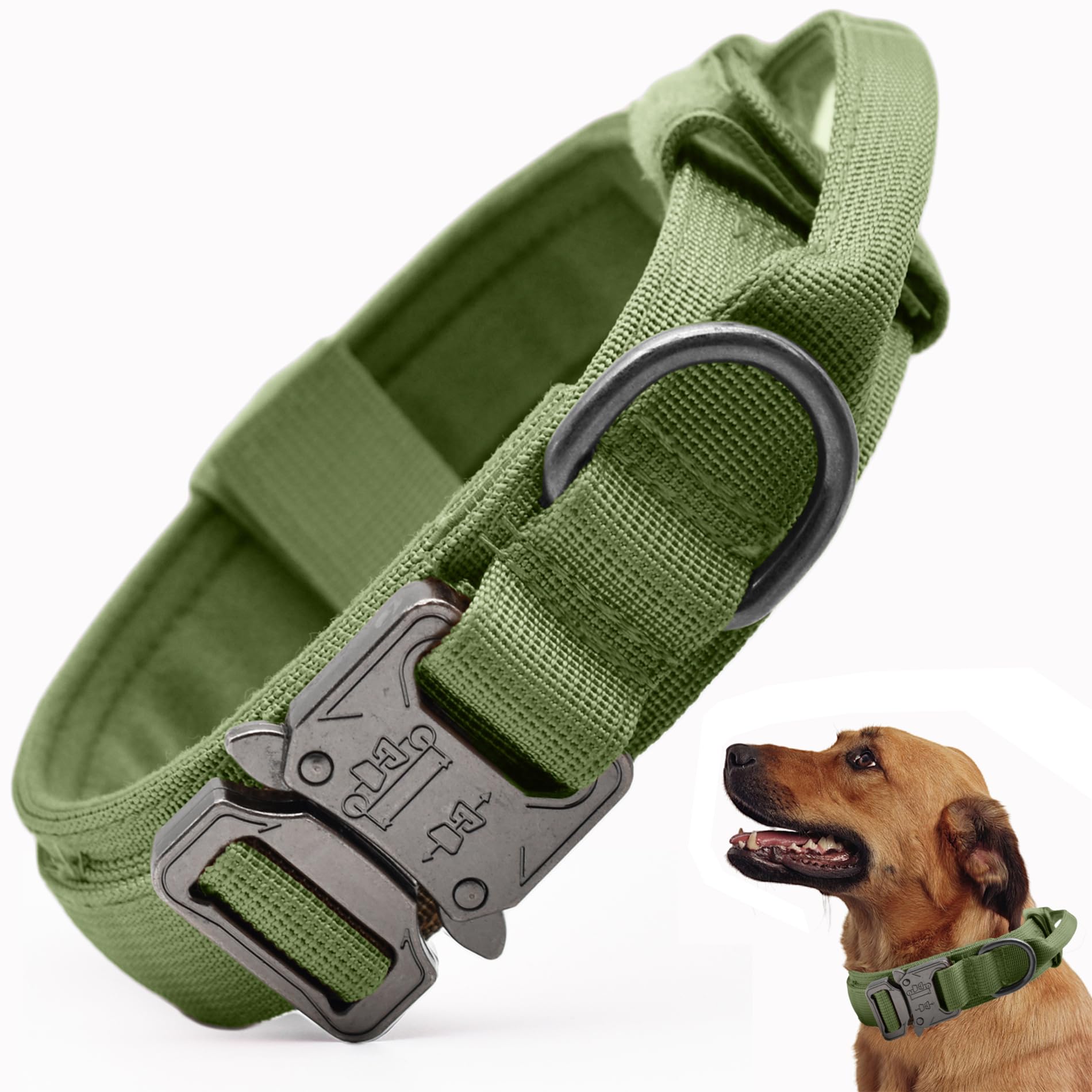 Tactical Dog Collar, Adjustable Military Training Nylon Pet Collar, Green M — image 1