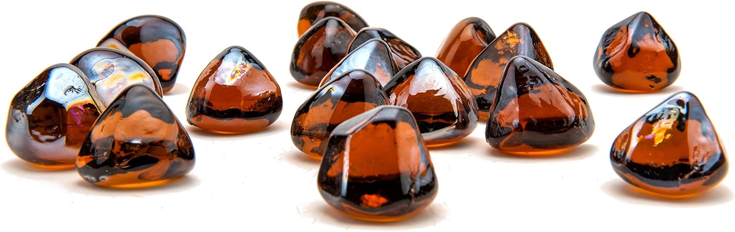 Li Decor 10 Pound Fire Glass Diamonds 1 Inch Fire Pit Glass Fire Glass Rocks for Gas Fireplace Amber Luster Brown
