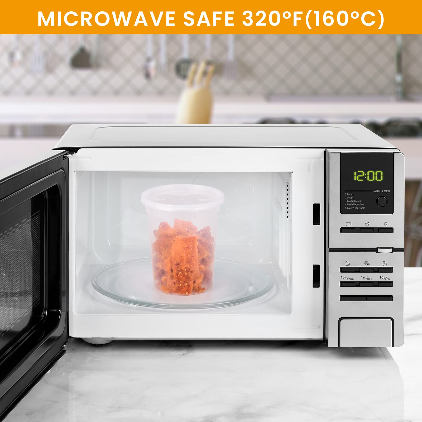Kitch'nMore Plastikowe pojemniki na delikatesy z pokrywkami, 24-pak, przezroczyste wanny do przechowywania żywności z hermetyczną szczelną pokrywką do zupy, zanurzania, owoców, płatków śniadaniowych, sosów, opatrunku, zero BPA
