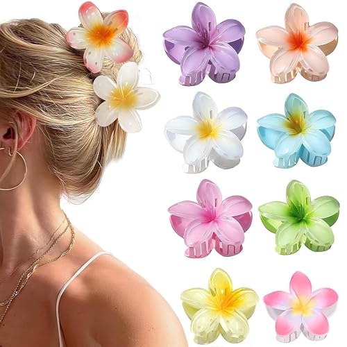 Flower Claw Clips,8PCS Hair Clips, Hawaiian Flower Clips,Strong Hold Big Hair Claw Clips for Thick/Thin Hair for Women,Cute Hair Claw Accessories