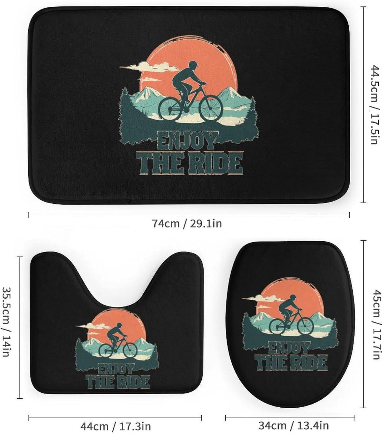 Enjoy The Ride Cycling Cyclist Bathroom Sets with Shower Curtain and Rugs 4 Piece with U-Shaped Floor Mat Toilet Lid Cover