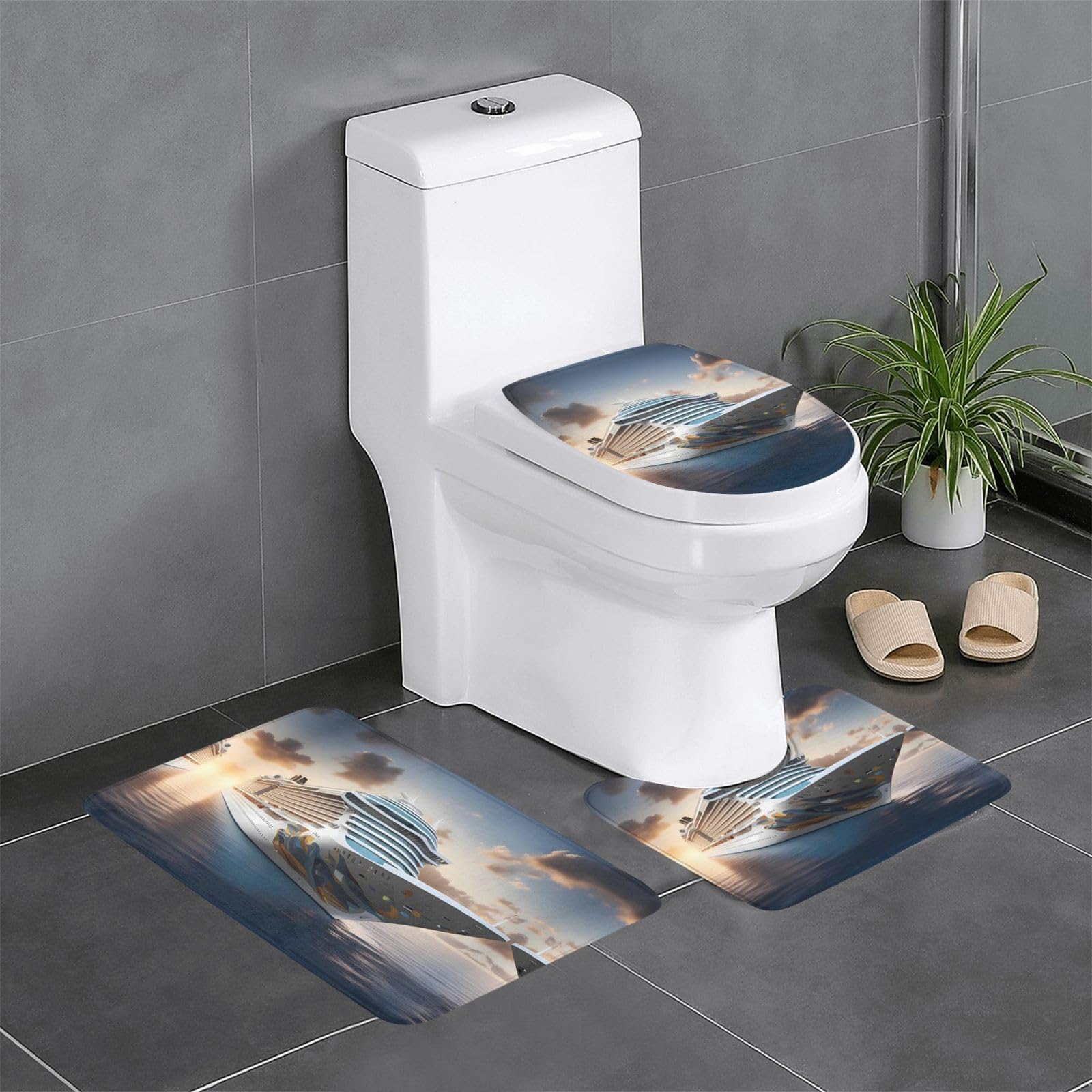 Tapis de salle de bain antidérapants lot de 3 contour ovale rectangulaire