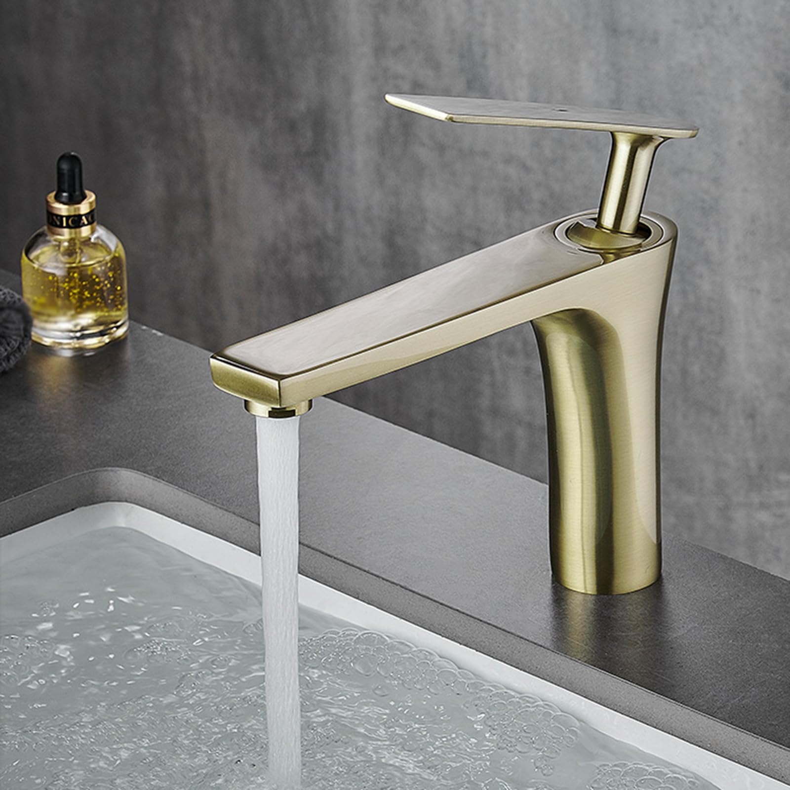 Rubinetto miscelatore per lavabo, rubinetto in ottone monoforo, controllo acqua calda e fredda, design moderno per guardaroba, maniglia singola, finitura oro spazzolato
