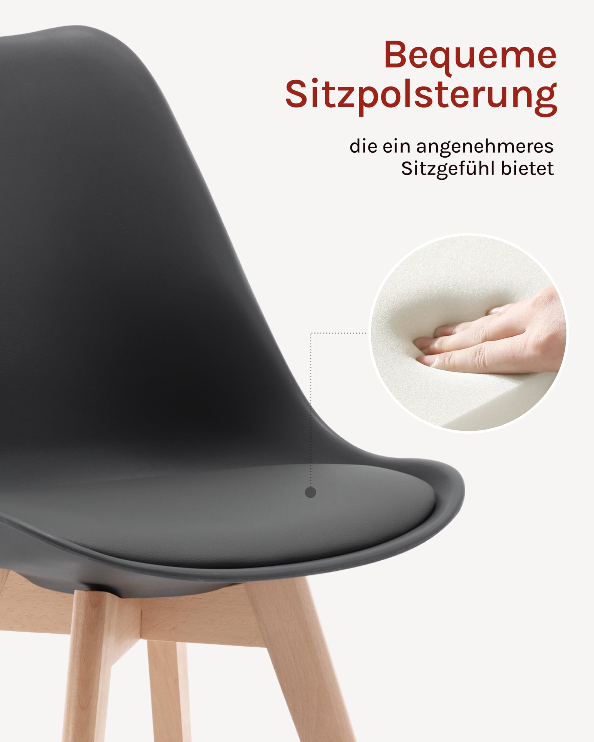 WOLTU Esszimmerstühle 4er Set, Skandinavische Küchenstühle Retro Design, Sitzfläche aus Kunstleder, mit Massivholz Beinen, bis 150 kg belastbar, Grau